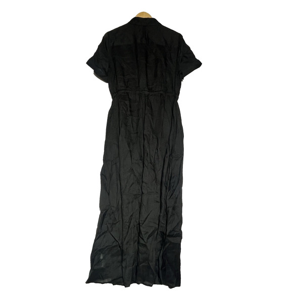 J Crew Cerise Shirt Dress in Ramie Size 12 Black Midi Ramie Lightweight Classic - Picture 2 of 12